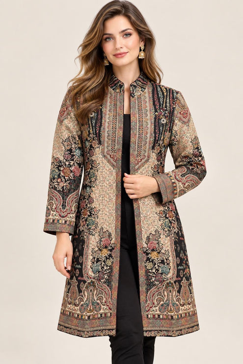 Women's Navy & Cream Kani Wool-Silk Long Jacket - product photo 1