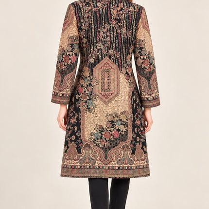 Women's Navy & Cream Kani Wool-Silk Long Jacket - product photo 2