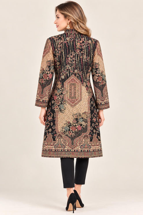 Women's Navy & Cream Kani Wool-Silk Long Jacket - product photo 2