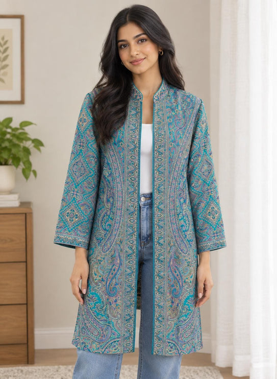 Women's Aqua Kani Paisley Wool-Silk Long Jacket - Size 42 - product photo 1