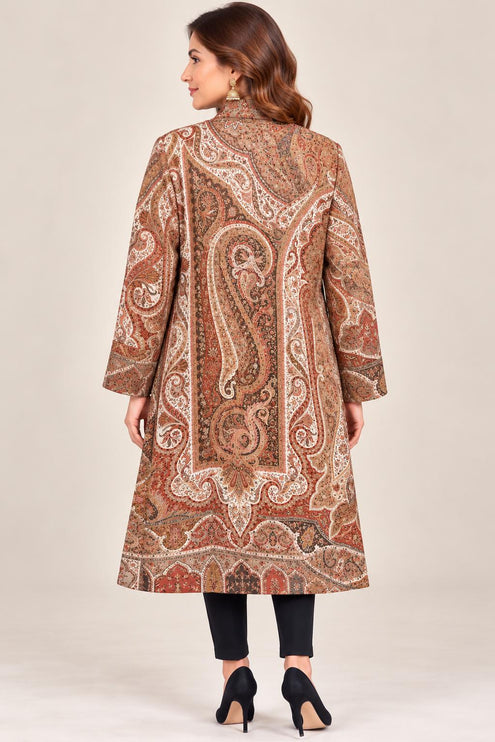 Women's Beige Floral Paisley Wool-Silk Long Jacket - Size 42 - product photo 2