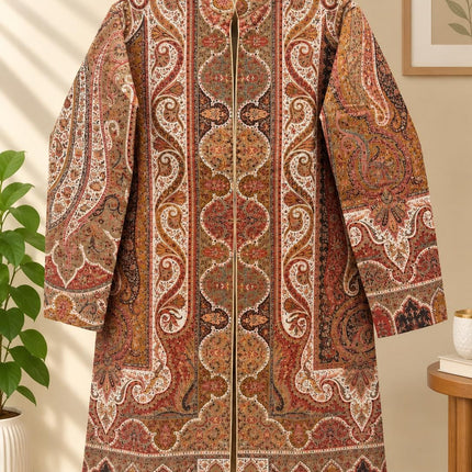 Women's Beige Floral Paisley Wool-Silk Long Jacket - Size 42 - product photo 3