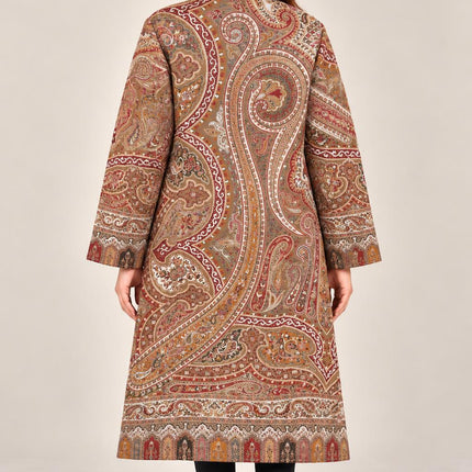 Women's Beige & Cream Kani Paisley Wool-Silk Long Jacket - product photo 2
