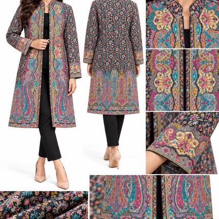 Women's Black & Green Kani Jamawar Knee-Length Jacket - product photo 4