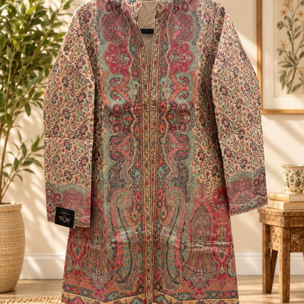 Women's Beige Kani Jamawar Wool-Silk Jacket - Size 40 - product photo 4