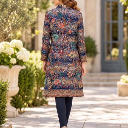 Women's Navy Blue Kani Jamawar Knee-Length Jacket - Size 42 - product photo 4