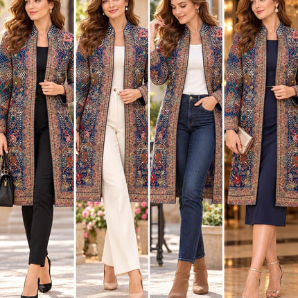 Women's Navy Blue Kani Jamawar Knee-Length Jacket - Size 42 - product photo 2