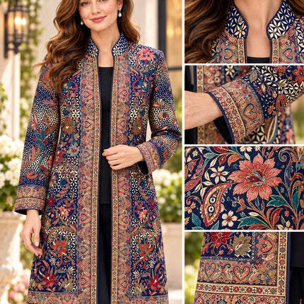 Women's Navy Blue Kani Jamawar Knee-Length Jacket - Size 42 - product photo 3