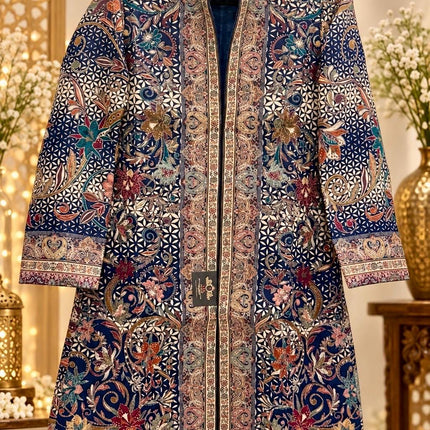Women's Navy Blue Kani Jamawar Knee-Length Jacket - Size 42 - product photo 5