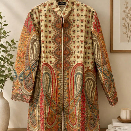 Women's Beige Multicolor Kani Jamawar Wool-Silk Jacket - product photo 2