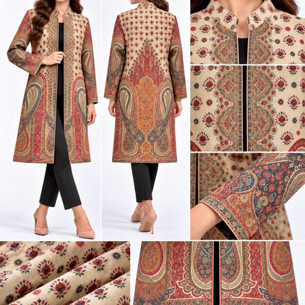 Women's Beige Multicolor Kani Jamawar Wool-Silk Jacket - product photo 5