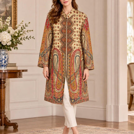 Women's Beige Multicolor Kani Jamawar Wool-Silk Jacket - product photo 6