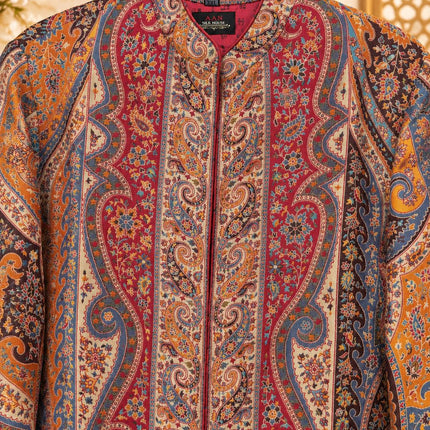 Women's Maroon Kani Jamawar Wool-Silk Jacket - Size 46 - product photo 6