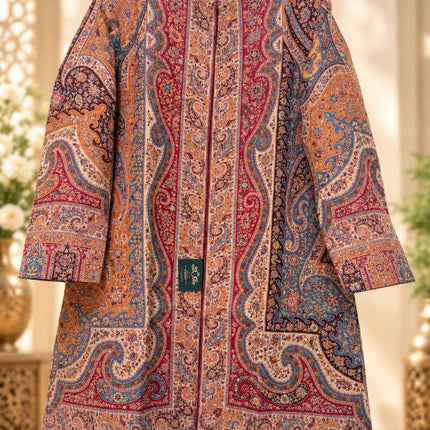 Women's Maroon Kani Jamawar Wool-Silk Jacket - Size 46 - product photo 4