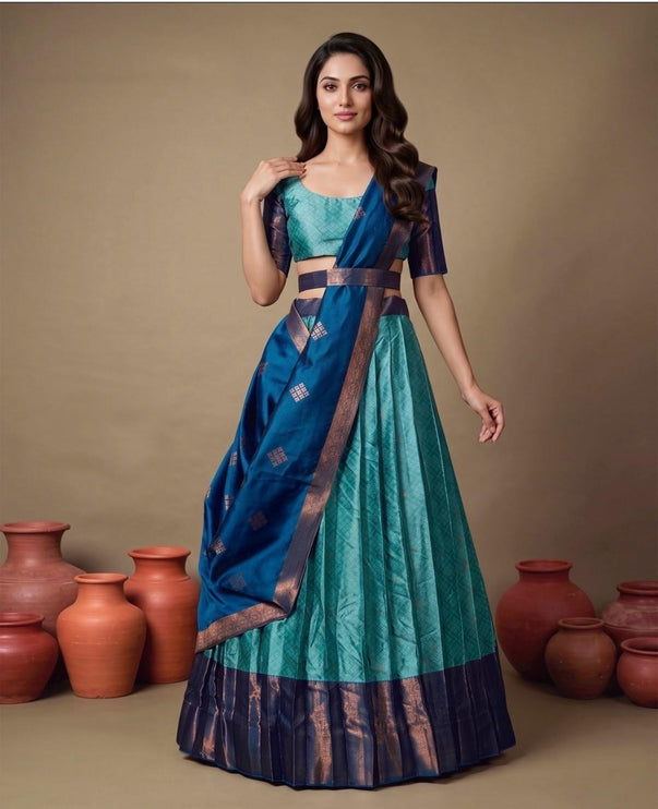 Ready-to-Wear Silk Half Saree Lehenga Set with Stitched Blouse - product photo 1