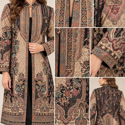 Women's Navy & Cream Kani Wool-Silk Long Jacket - product photo 10