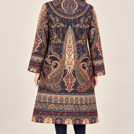 Women's Dark Blue Paisley Wool-Silk Long Jacket - product photo 2