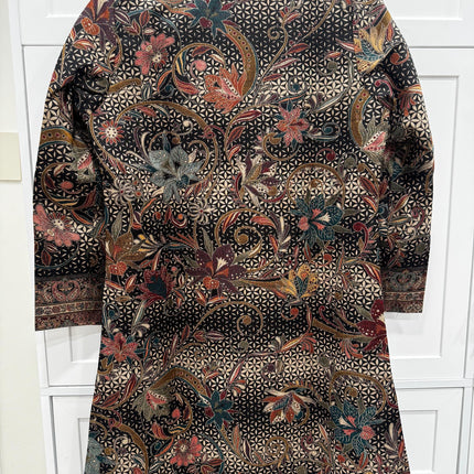 Women’s Kashmiri Style Long Jacket – Black Floral Kani Tapestry Coat, Elegant Ethnic Indo Western Jacket