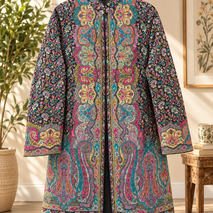 Women's Black & Green Kani Jamawar Knee-Length Jacket - product photo 2