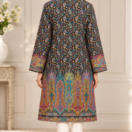 Women's Black Multicolor Kani Jamawar Knee-Length Jacket - product photo 4