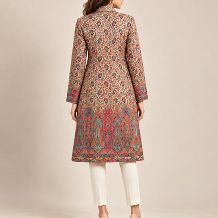 Women's Beige Kani Jamawar Wool-Silk Jacket - Size 40 - product photo 2