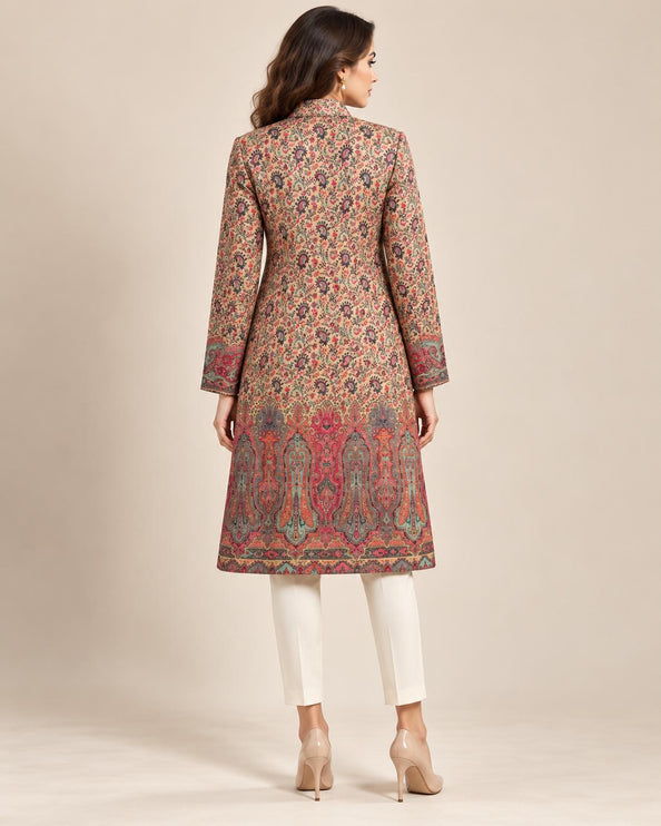 Women's Beige Kani Jamawar Wool-Silk Jacket - Size 40 - product photo 2