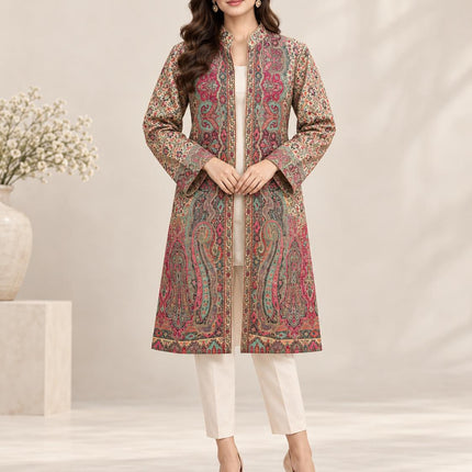 Women's Beige Kani Jamawar Wool-Silk Jacket - Size 40 - product photo 1