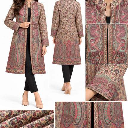 Women's Beige Kani Jamawar Wool-Silk Jacket - Size 40 - product photo 5