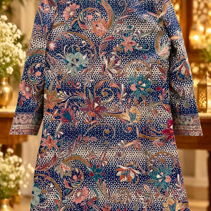 Women's Navy Blue Kani Jamawar Knee-Length Jacket - Size 42 - product photo 6
