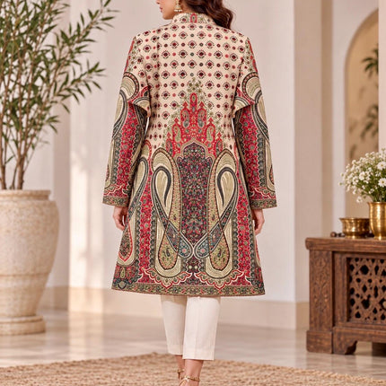 Women's Beige Multicolor Kani Jamawar Wool-Silk Jacket - product photo 3