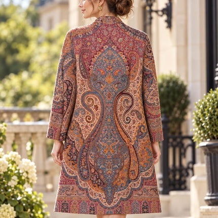 Women's Maroon Kani Jamawar Wool-Silk Jacket - Size 46 - product photo 2
