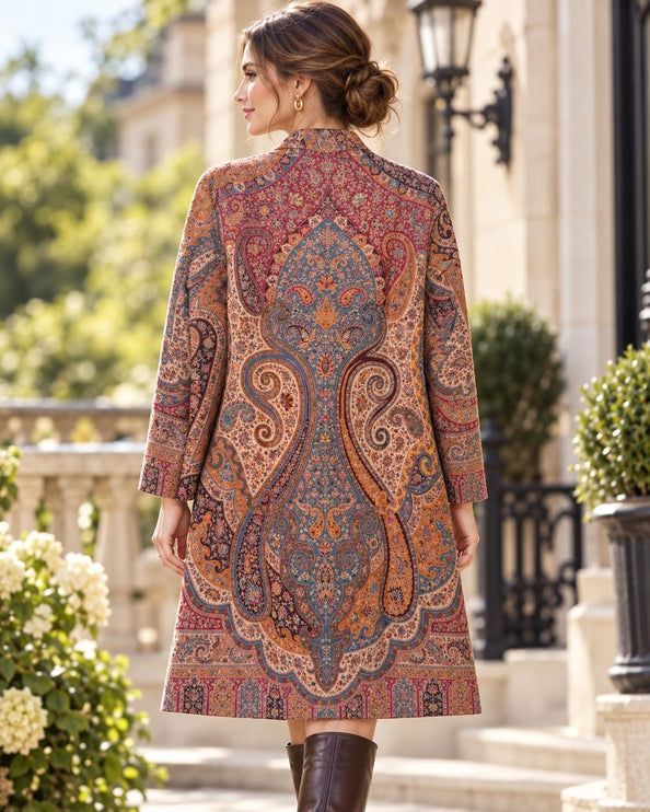 Women's Maroon Kani Jamawar Wool-Silk Jacket - Size 46 - product photo 2