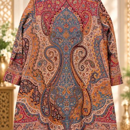 Women's Maroon Kani Jamawar Wool-Silk Jacket - Size 46 - product photo 3