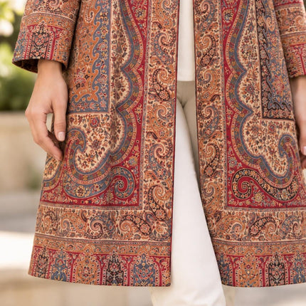 Women's Maroon Kani Jamawar Wool-Silk Jacket - Size 46 - product photo 7