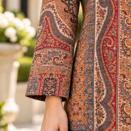 Women's Maroon Kani Jamawar Wool-Silk Jacket - Size 46 - product photo 9