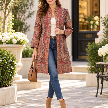 Women's Maroon Kani Jamawar Wool-Silk Jacket - Size 46 - product photo 10