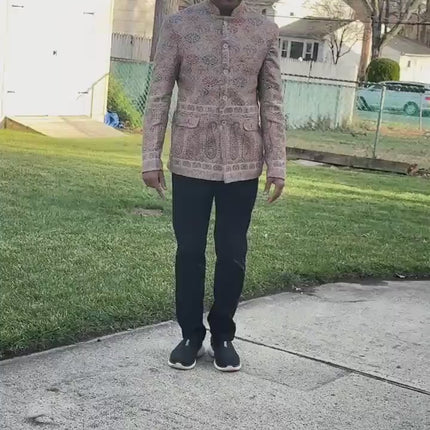 Mens Kani Pashmina Jamawar Jodhpuri style Jacket, Woven Paisley, Mandarin Collar size 42