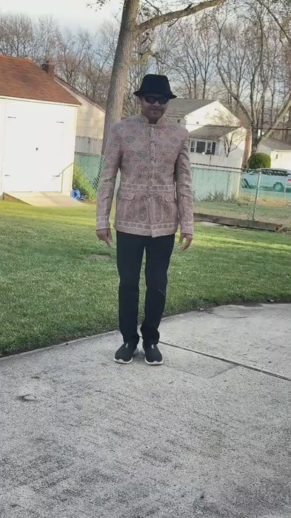 Mens Kani Pashmina Jamawar Jodhpuri style Jacket, Woven Paisley, Mandarin Collar size 42