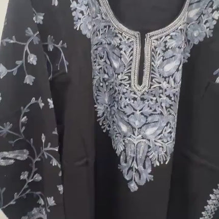 Handmade Kashmiri Aari Embroidered with Tila |Wool Pheran | Traditional Winter Wear | Ethnic Women’s Clothing | Boho Style Long Jacket