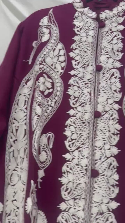 Luxury Kani/Jamawar Wool Jacket with Jari | woven Kashmir Artwear | Statement fashion wear | Kashmir Winter Dresses|knee length| size 44