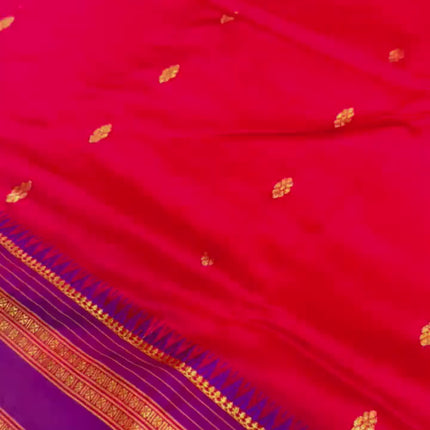 Special Sale !!!|Original Narayan Peth 100% pure silk Saree from Yeola - Red with Purple border|Fall Pico Tassels done