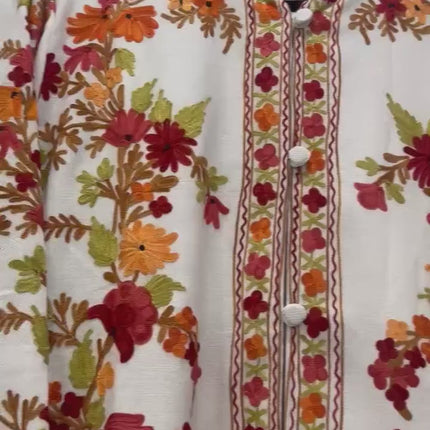 Luxury Kani/Jamawar Woolen Jacket with Jari | woven Kashmir Artwear | Statement fashion wear | Kashmir Winter Dresses|knee length| size 46