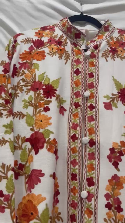 Luxury Kani/Jamawar Woolen Jacket with Jari | woven Kashmir Artwear | Statement fashion wear | Kashmir Winter Dresses|knee length| size 46