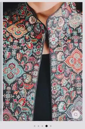 Luxury Kani/Jamawar  Woolen Jacket | woven Kashmir Artwear | Statement fashion wear | Kashmir Winter Dresses|knee length| size 42,44,48,50