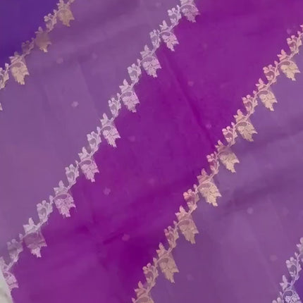 Purple Lilac/ Levendar  Banarasi Kora Organza Silk Saree With Rangakat Pattern | SILK MARK CERTIFIED