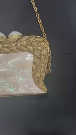 Luxury Marble & Gold Clutch | Elegant Mother of Pearl Handbag | Unique Statement Evening Bag with Chain