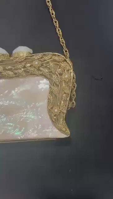 Luxury Marble & Gold Clutch | Elegant Mother of Pearl Handbag | Unique Statement Evening Bag with Chain