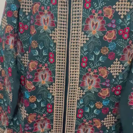 Aan Silk House Original winter collection | 3 pcs Kashmiri woolen set| Dark Green with all over hand sozni | size 40