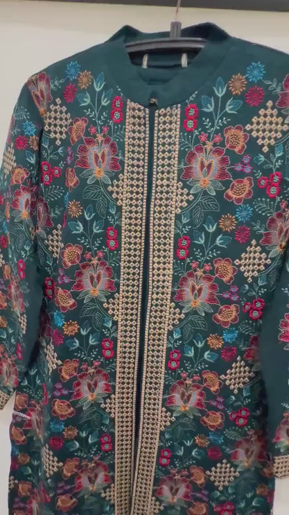 Aan Silk House Original winter collection | 3 pcs Kashmiri woolen set| Dark Green with all over hand sozni | size 40