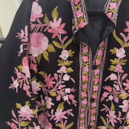 Long Aari Work Jacket | Black and Pink | Aari Handwork | Size 48